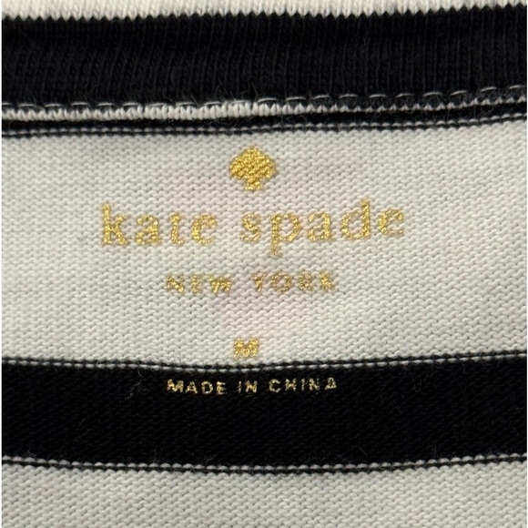 Kate Spade Black White Striped Hot Pink Mon Amour Top Cotton Long Sleeve Tee M - Picture 2 of 6